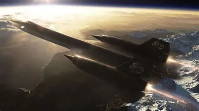 SR-71 Blackbird from above left in flight with earth's curavature visible